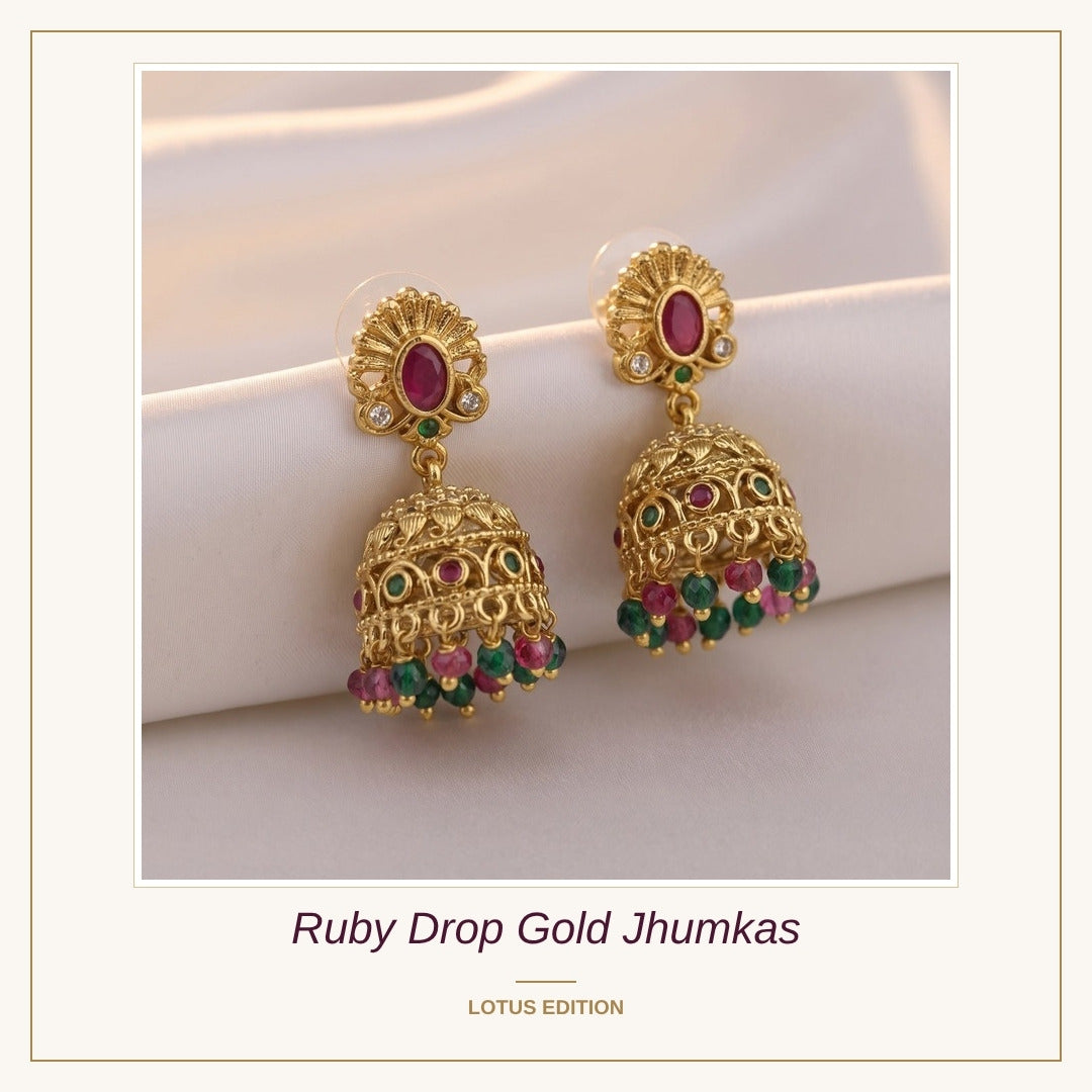 Ruby Drop Gold Jhumkas