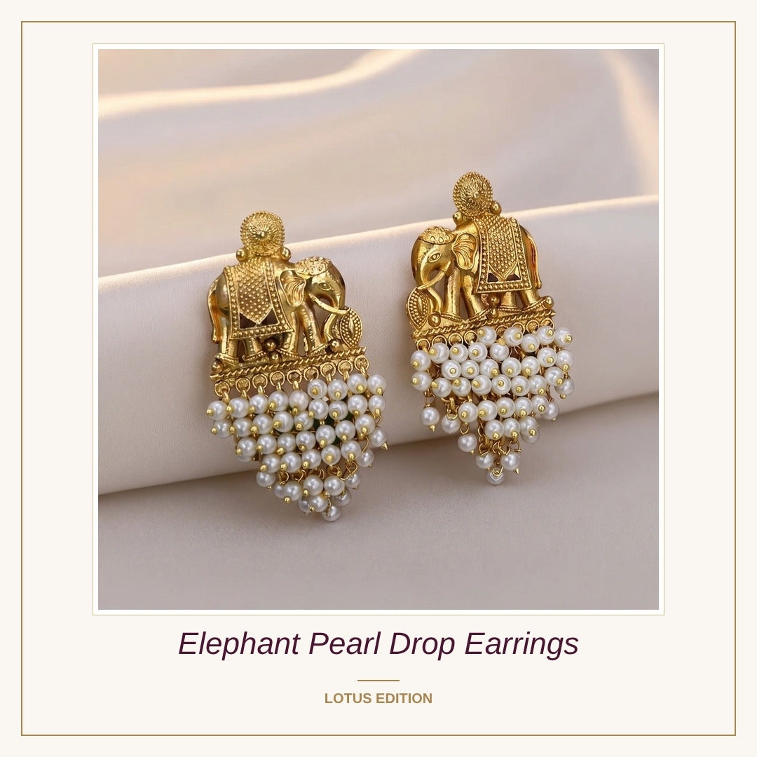 Elephant Pearl Drop Earrings