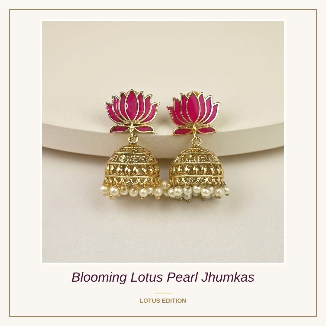 Blooming Lotus Pearl Jhumkas