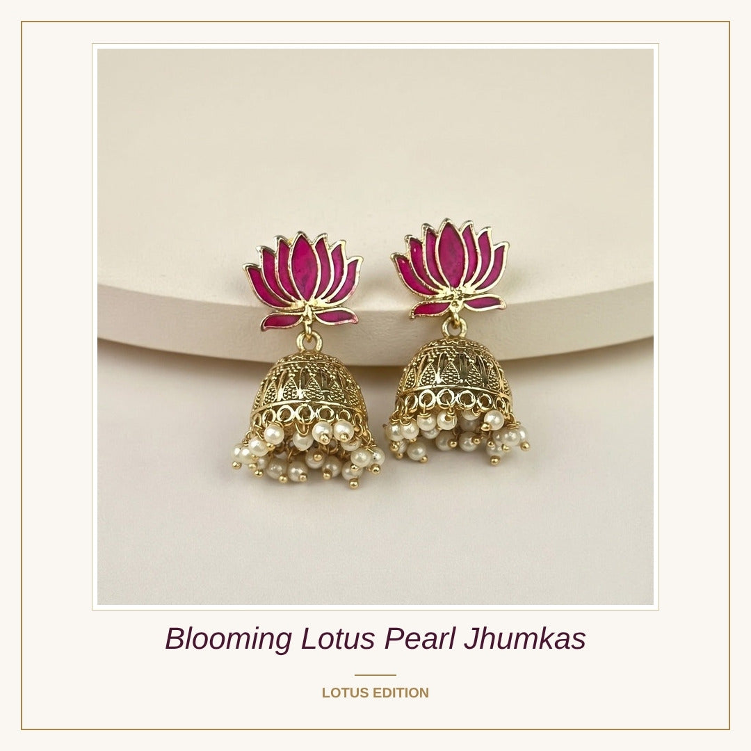 Blooming Lotus Pearl Jhumkas