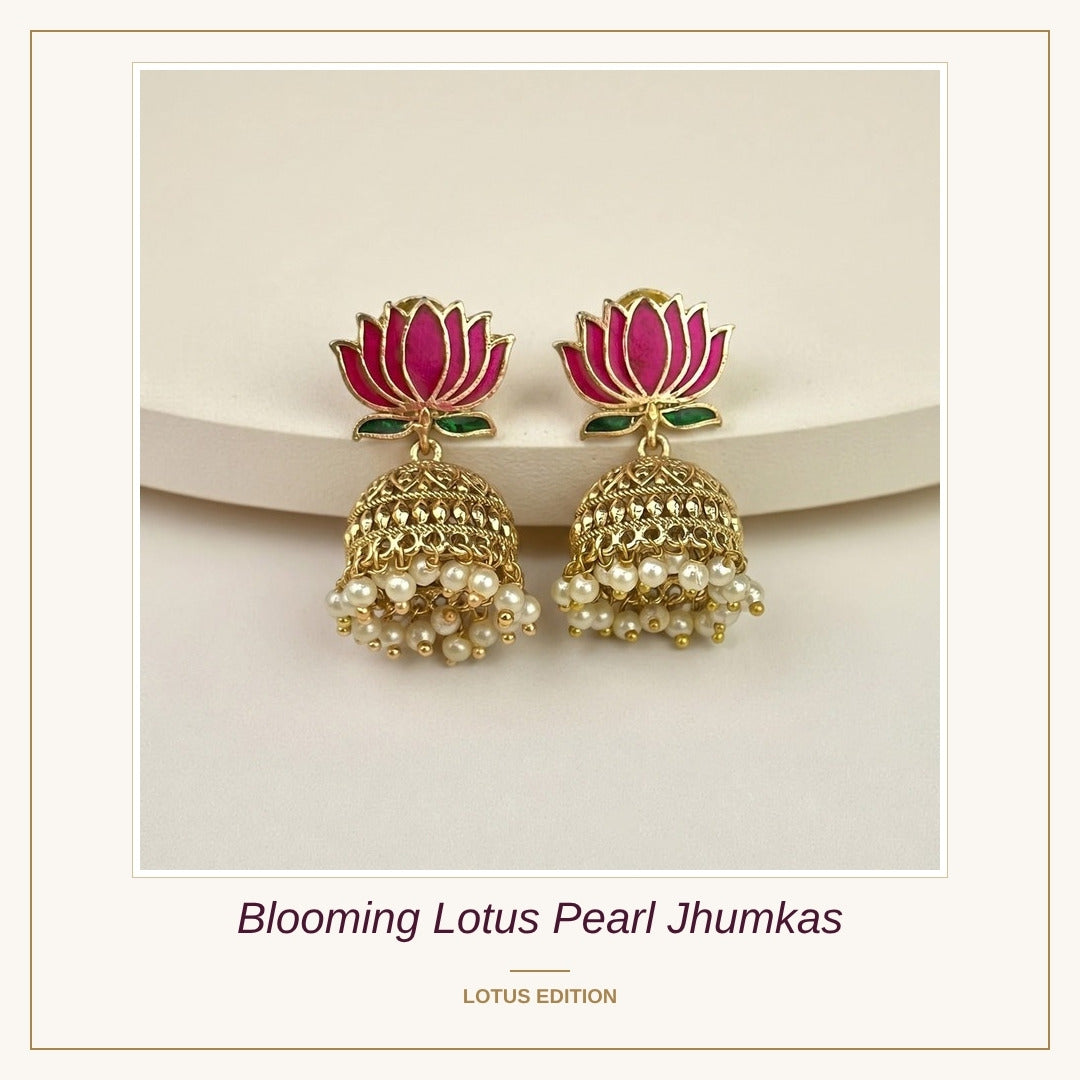 Blooming Lotus Pearl Jhumkas