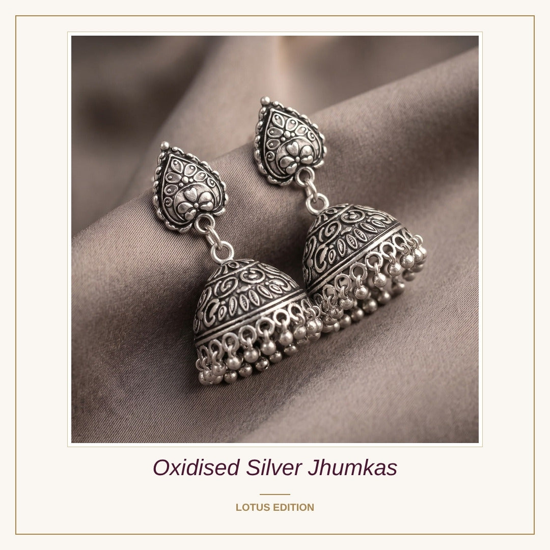 Oxidised Silver Jhumkas