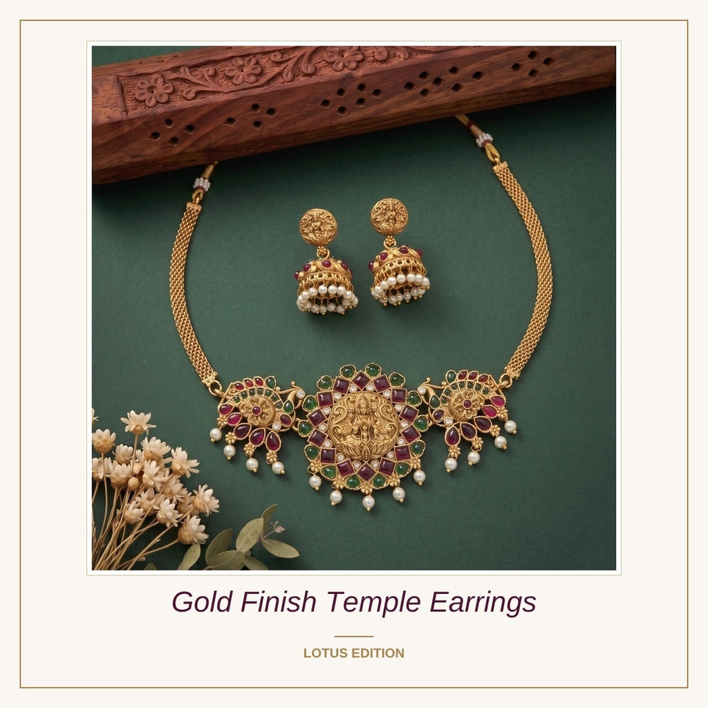 Gold Finish Temple Earrings