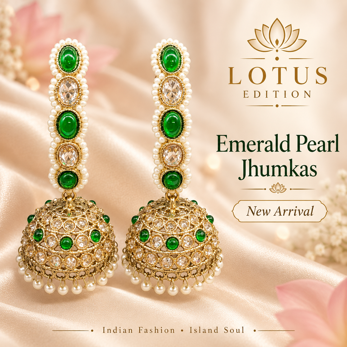 Emerald Pearl Jhumkas