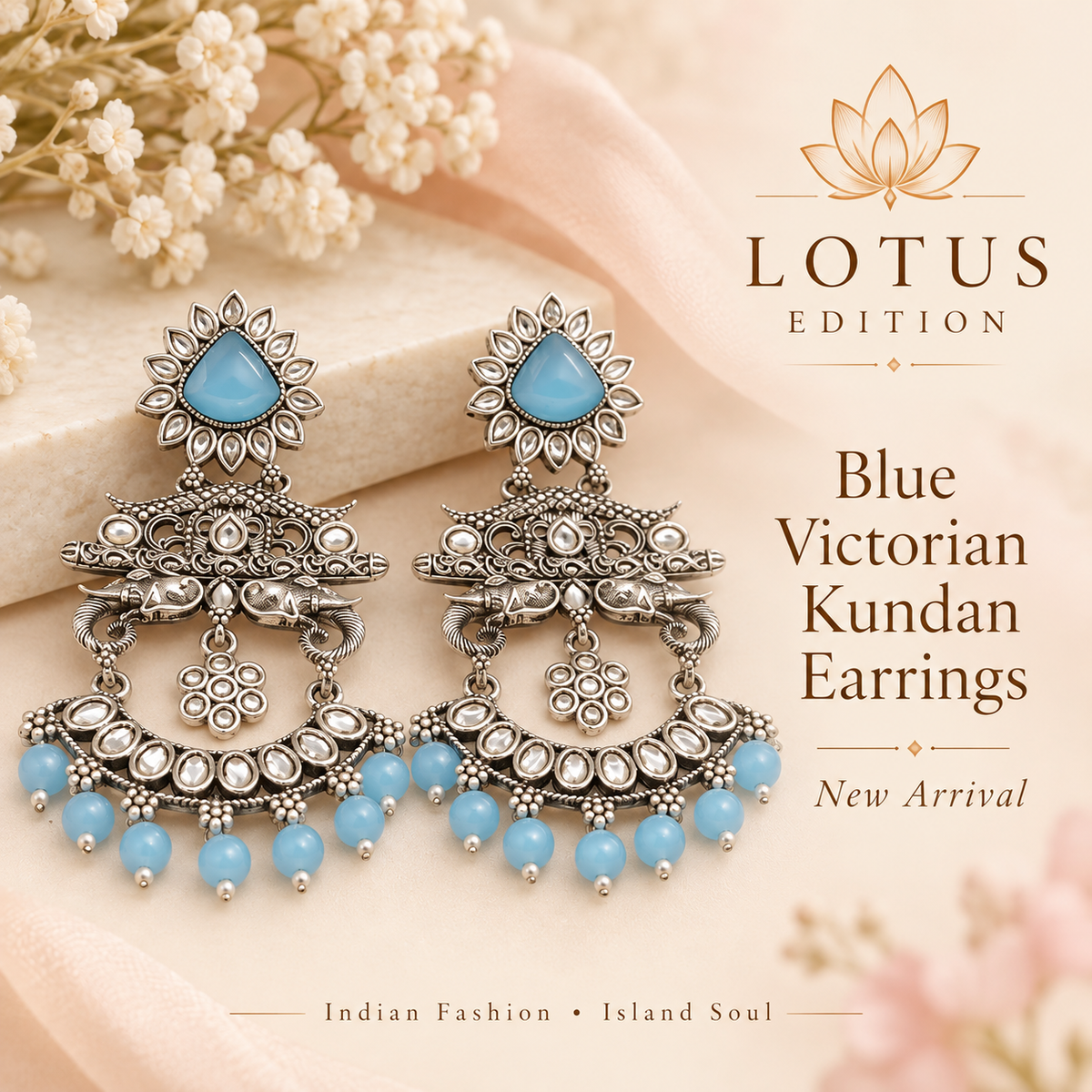 Blue Victorian Kundan Earrings
