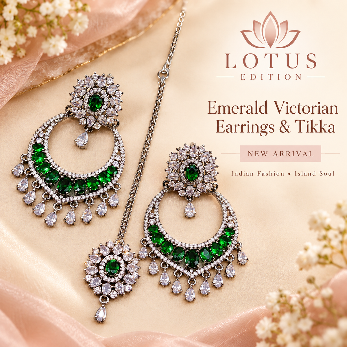 Emerald Victorian Earrings & Tikka