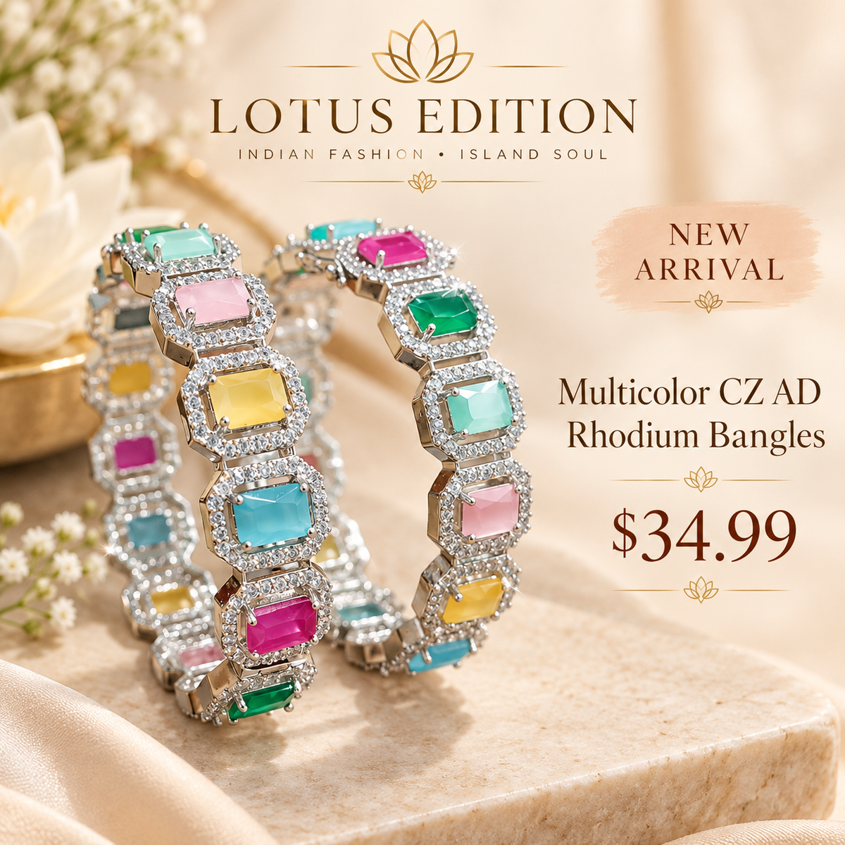 Multicolor CZ AD Rhodium Bangles