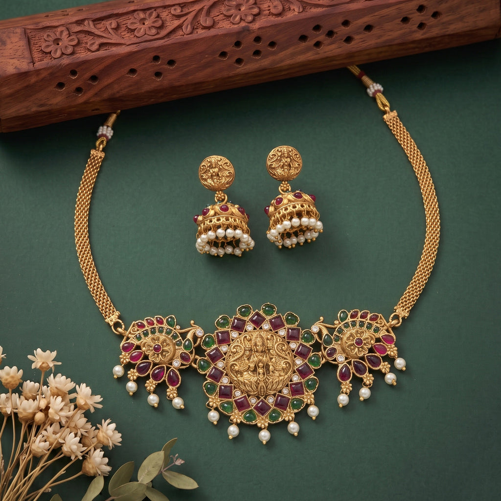 Gold Finish Temple Earrings