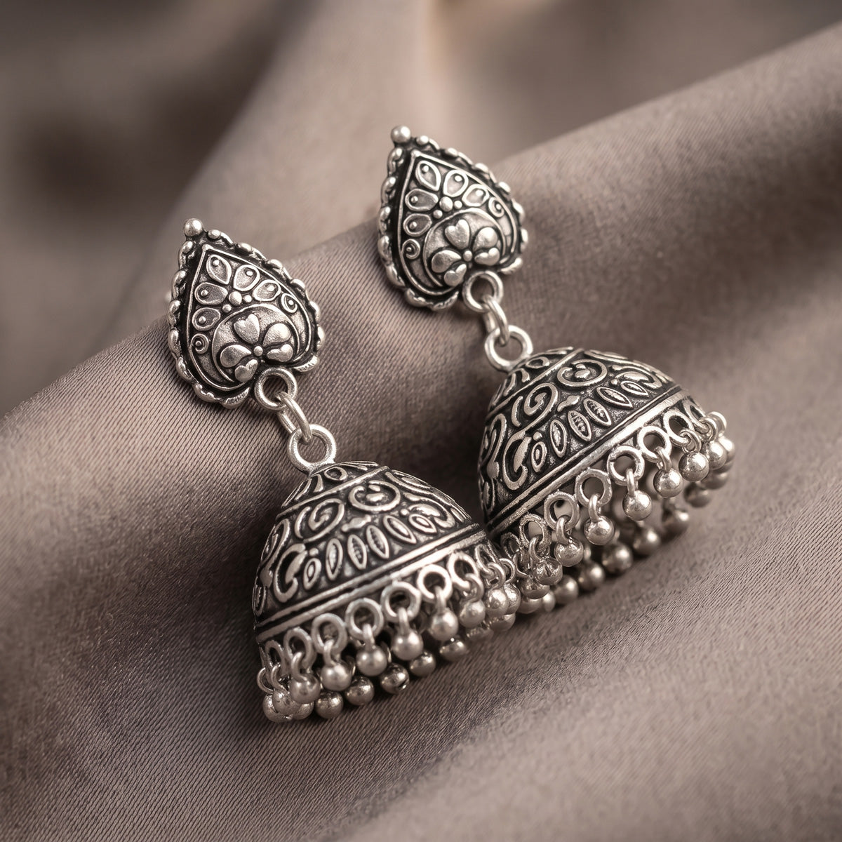 Oxidised Silver Jhumkas, Style 2