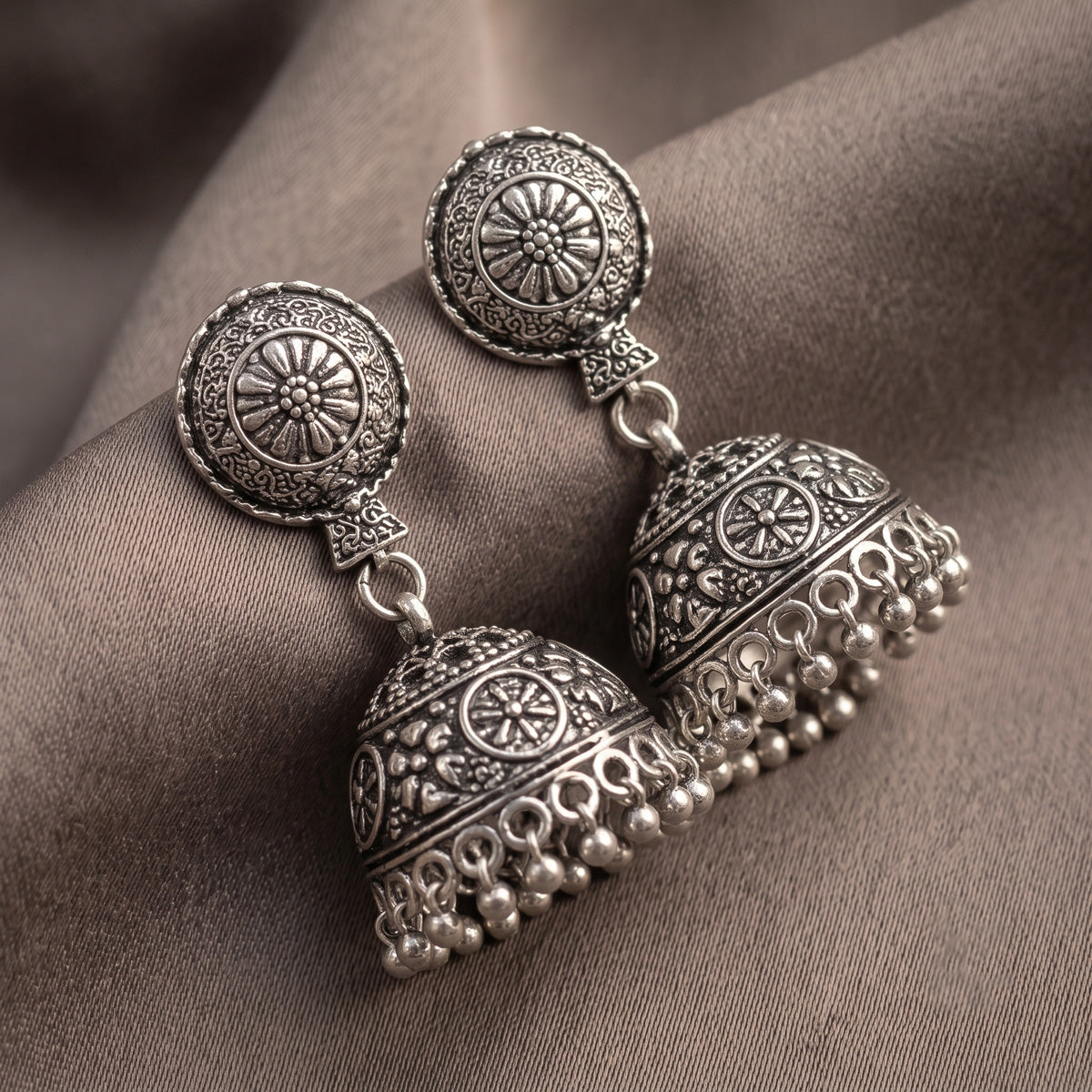 Oxidised Silver Jhumkas, Style 1
