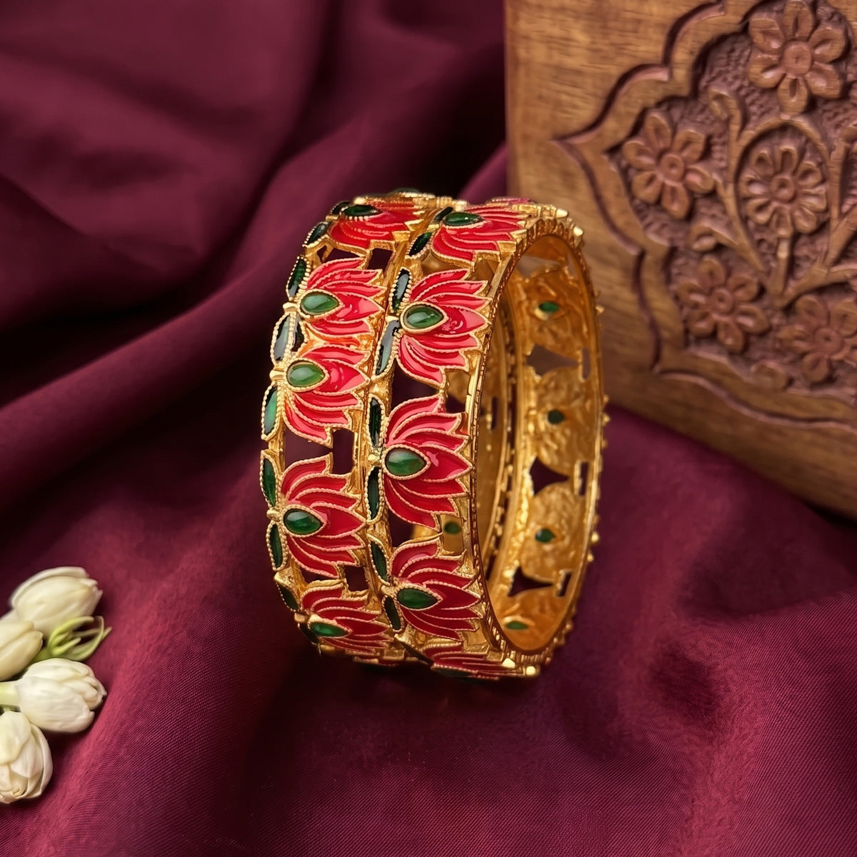 Lotus Enamel Bangles, Set of 2