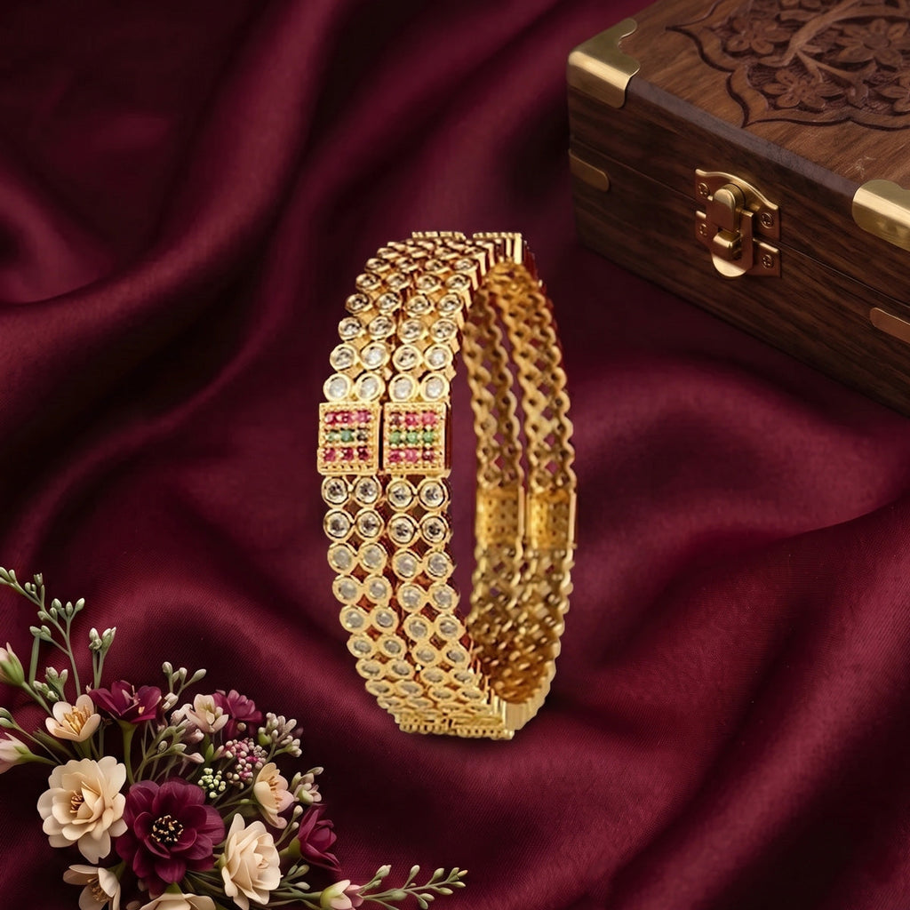 Kemp Stone Gold Plated Bangles, Set of 2