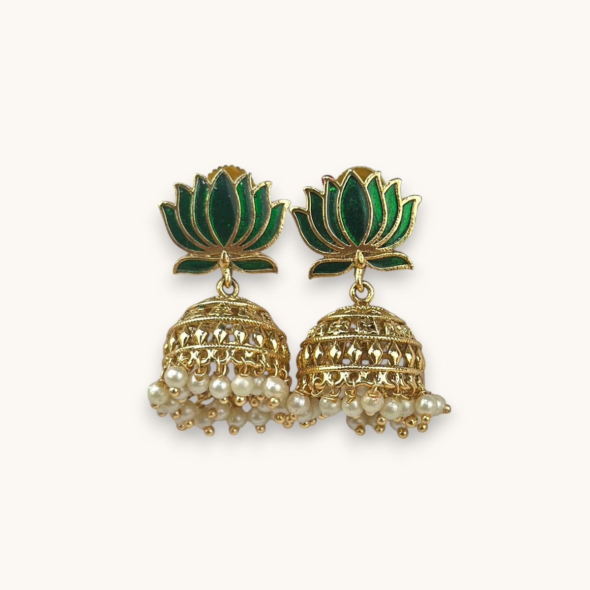 Blooming Lotus Pearl Jhumkas, Maroon (Style 1)