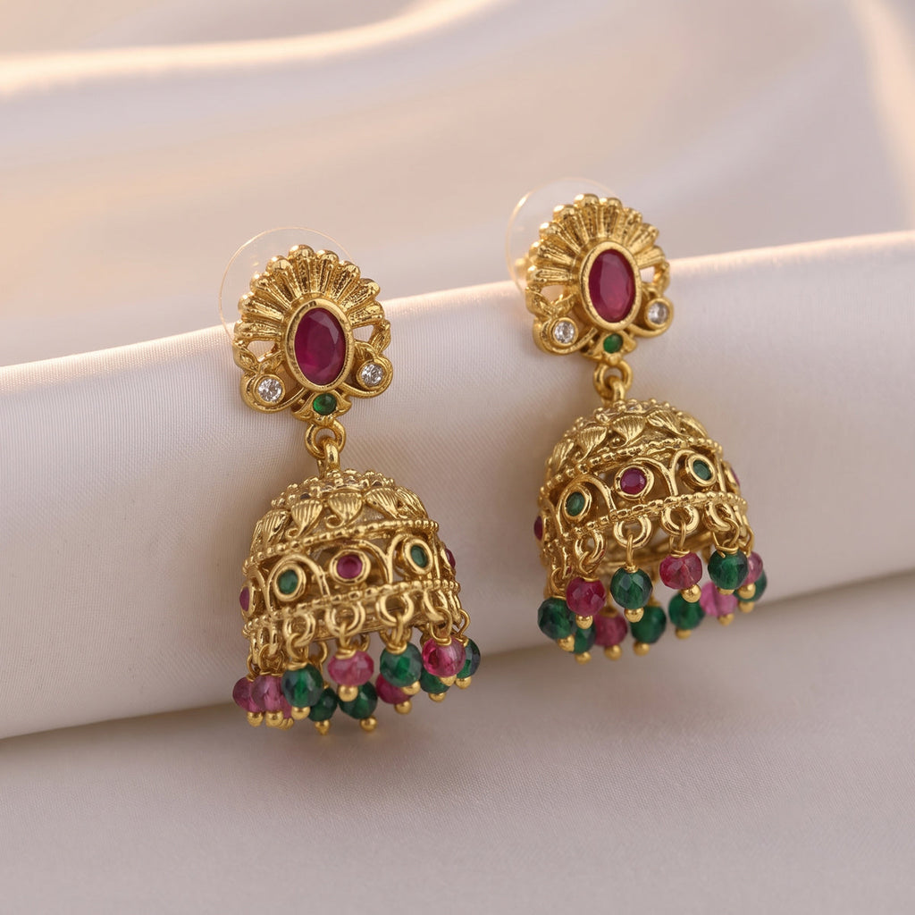 Ruby Drop Gold Jhumkas