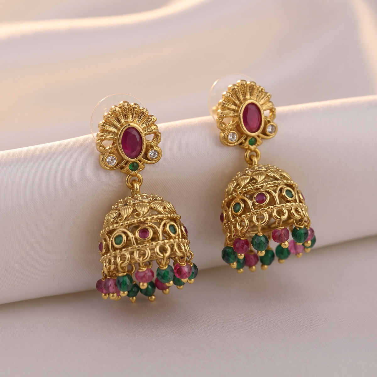 Ruby Drop Gold Jhumkas