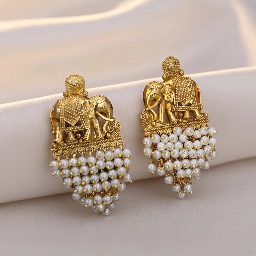 Elephant Pearl Drop Earrings