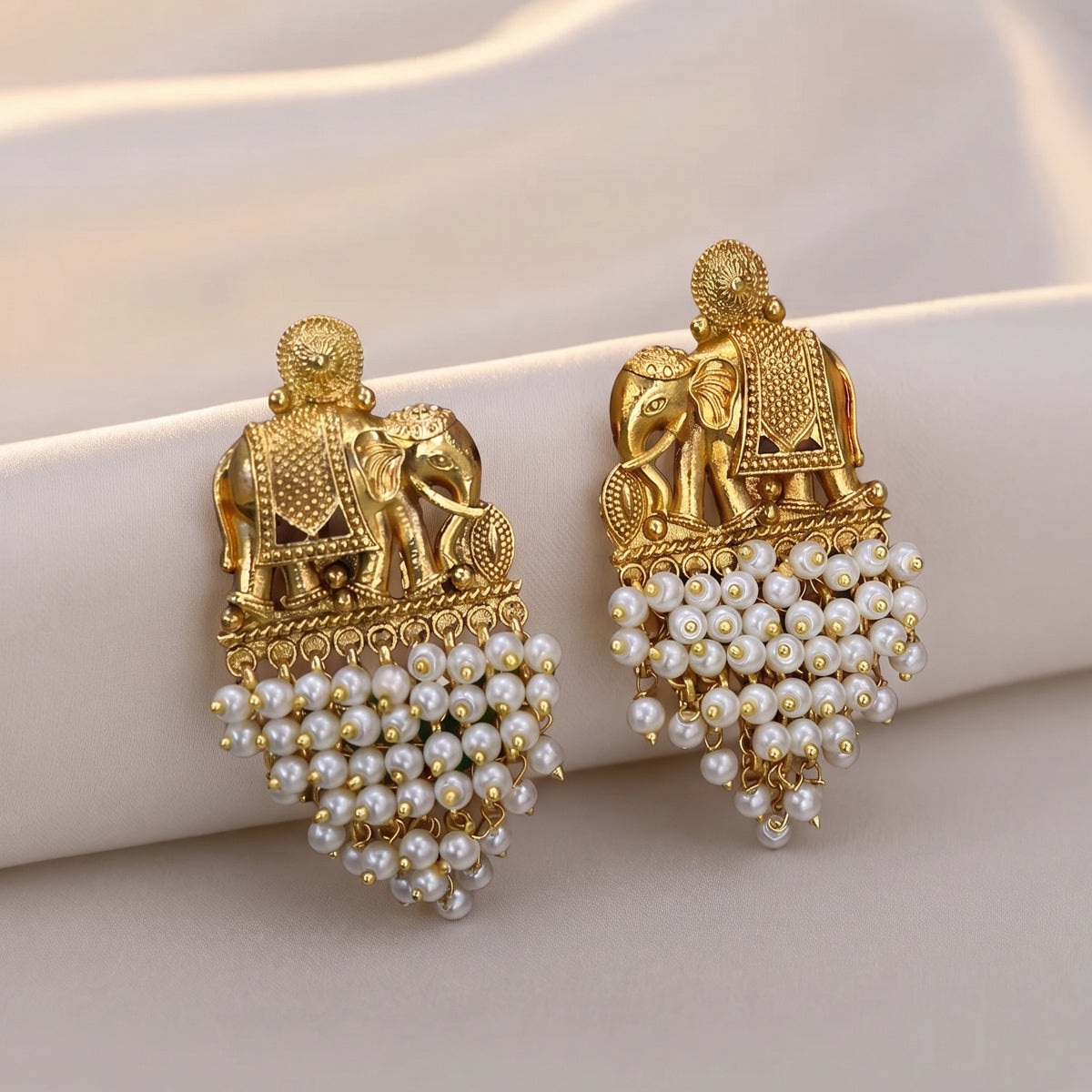 Elephant Pearl Drop Earrings