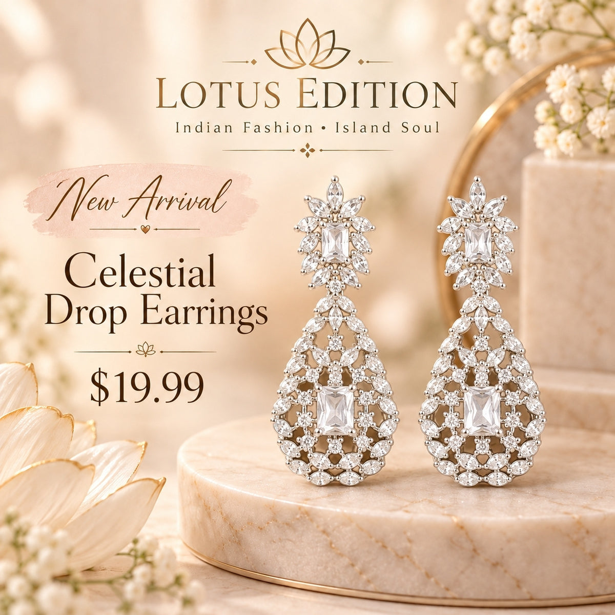 Celestial Drop earrings, silver tone teardrop earrings with clear stones