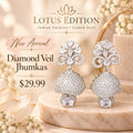 Diamond Veil jhumkas, silver tone jhumkas covered in clear stones