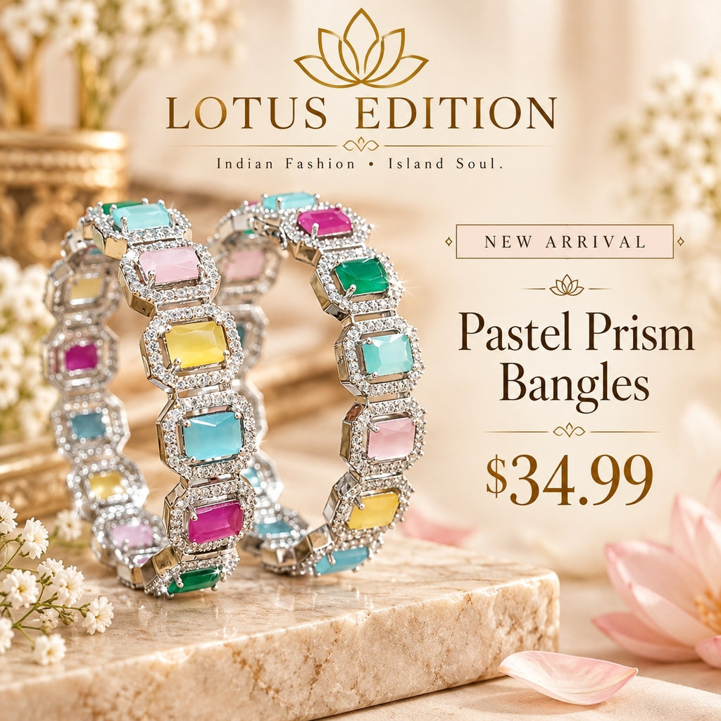 Pastel Prism bangles, a pair of silver tone bangles with pastel stones