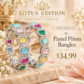 Pastel Prism bangles, a pair of silver tone bangles with pastel stones