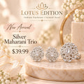 Silver Maharani trio, flower stud earrings and a matching ring